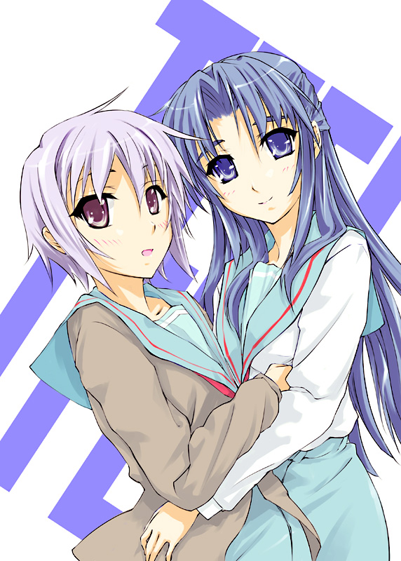 nagato yuki and asakura ryoko (suzumiya haruhi no yuuutsu) drawn by sumisi