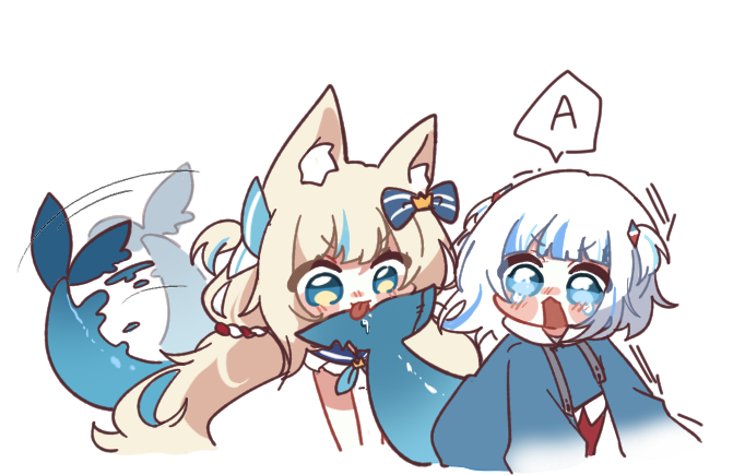 gawr gura and sameko saba (hololive and 2 more) drawn by kabenats