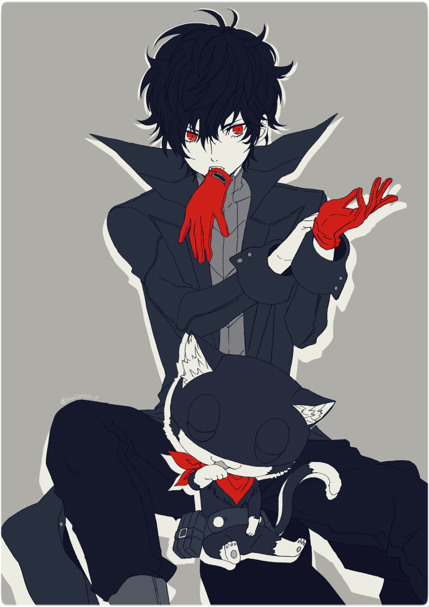 amamiya ren, morgana, and joker (persona and 1 more) drawn by kawasemi_sumika