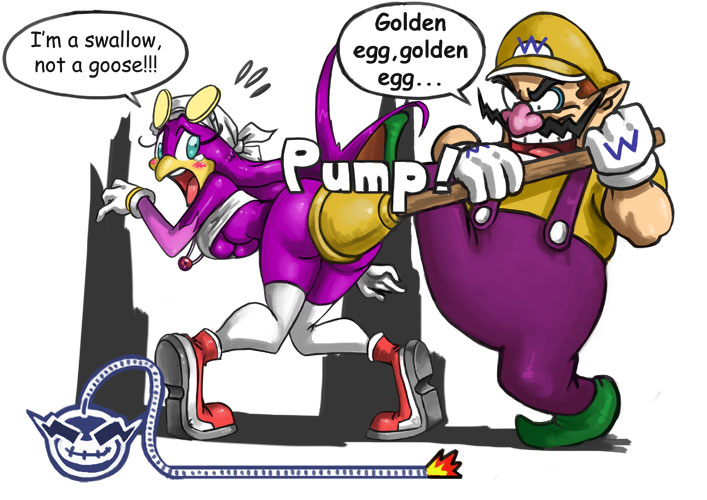 wario and wave the swallow (mario and 3 more) drawn by bittenhard