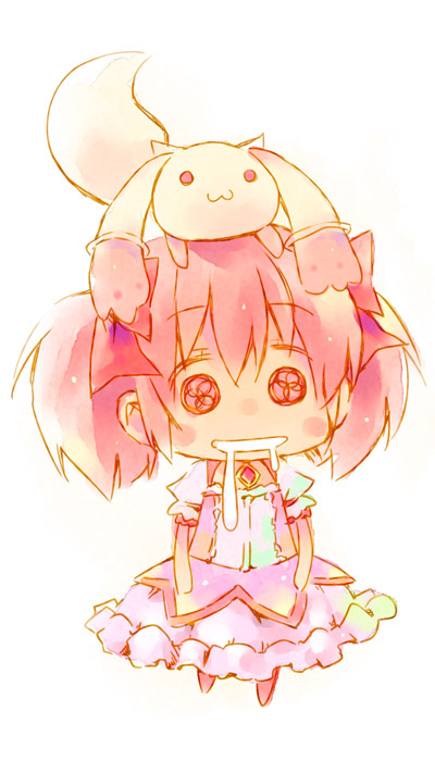 kaname madoka and kyubey (mahou shoujo madoka magica) drawn by nekokun