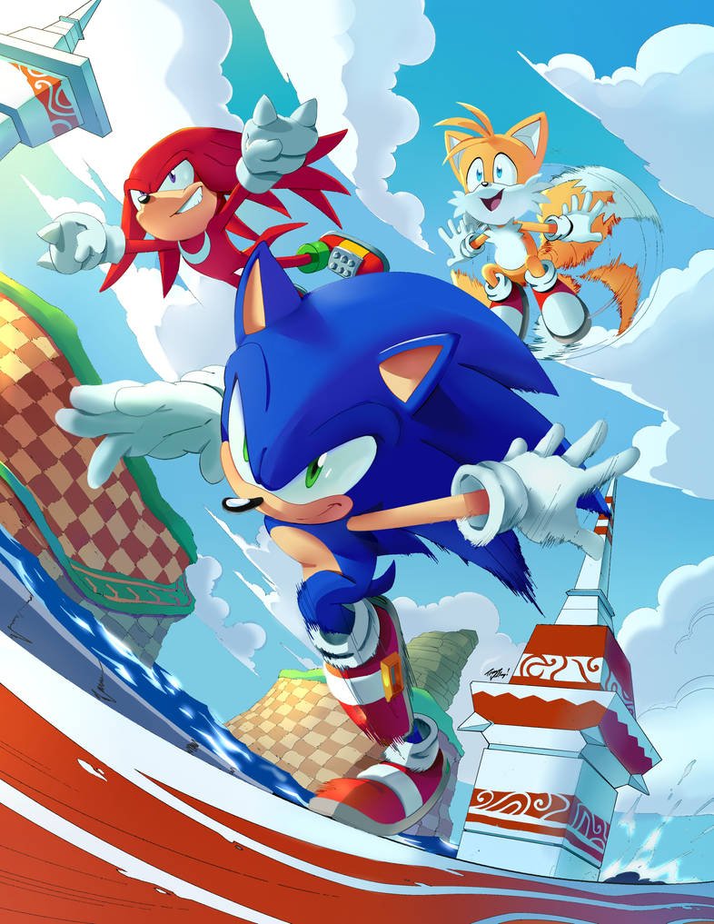 sonic the hedgehog, tails, and knuckles the echidna (sonic and 1 more) drawn by chaosc0ntr0l and tracy_yardley