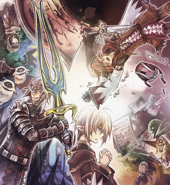 white mage, dark knight, summoner, and tonberry (final fantasy and 1 more) drawn by fujiwara_akina