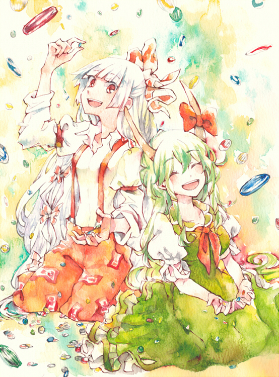 fujiwara no mokou, kamishirasawa keine, and ex-keine (touhou) drawn by shinoasa