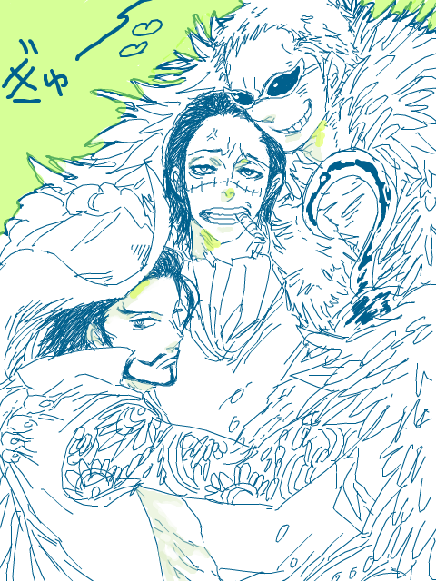donquixote doflamingo, crocodile, and dracule mihawk (one piece) drawn by kaoru.