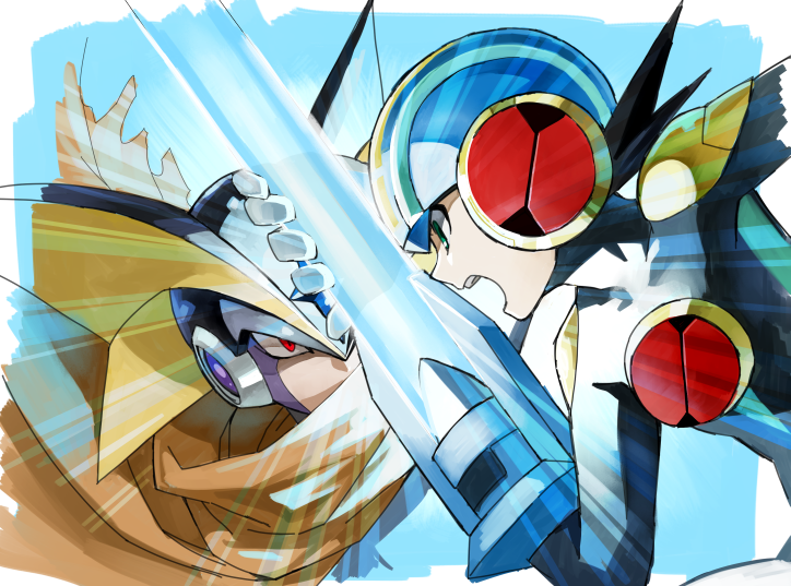 megaman.exe and bass.exe (mega man and 1 more) drawn by indesign