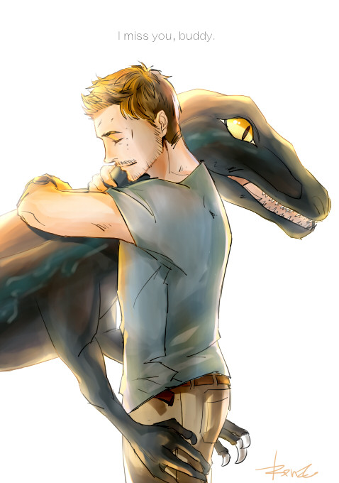 blue and owen grady (jurassic park and 1 more) drawn by kemono_(kirkprise)