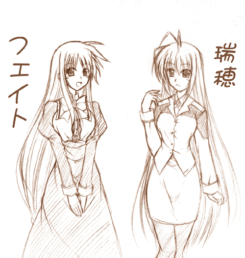 fate testarossa and miyanokouji mizuho (lyrical nanoha and 3 more) drawn by kirisaki_byakko