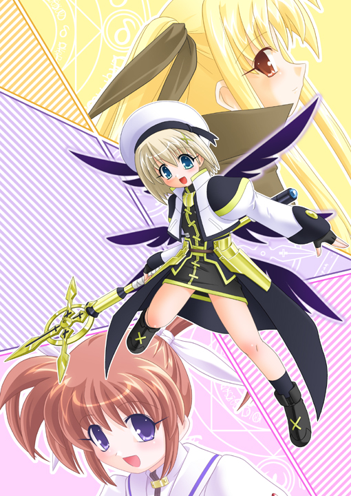 fate testarossa, takamachi nanoha, yagami hayate, and schwertkreuz (lyrical nanoha and 2 more) drawn by sumeragi_kou
