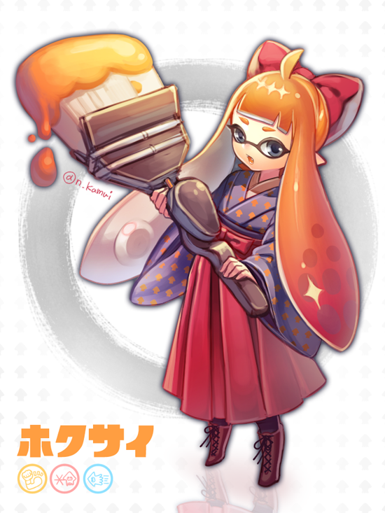 inkling player character and inkling girl (splatoon and 1 more) drawn by kamui_natsuki