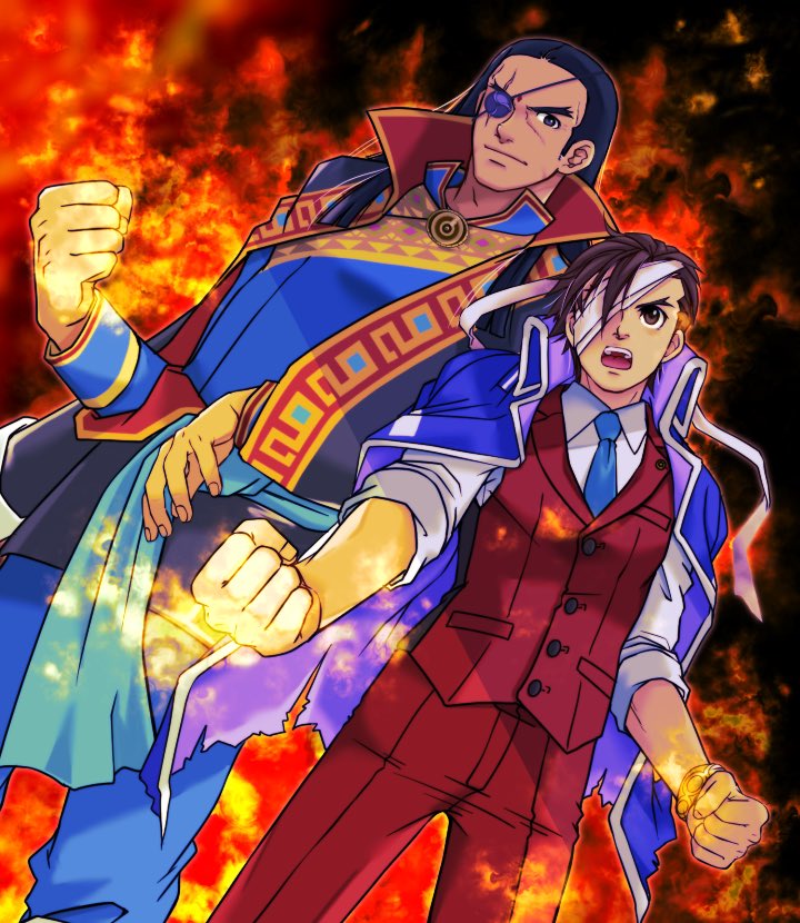 apollo justice and dhurke sahdmadhi (ace attorney) drawn by ragi_(od6fine)