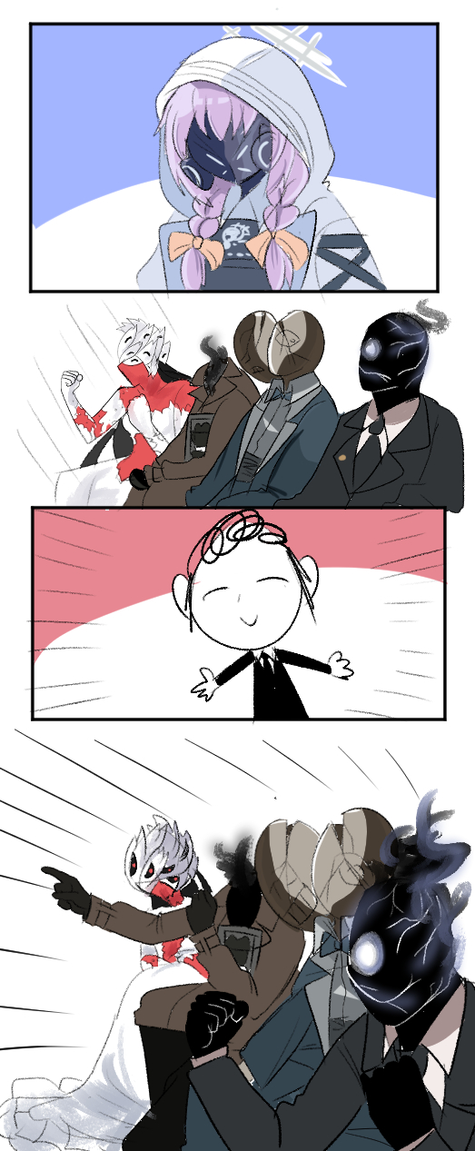 sensei, doodle sensei, atsuko, black suit, beatrice, and 2 more (blue archive) drawn by omo_(saindoc)