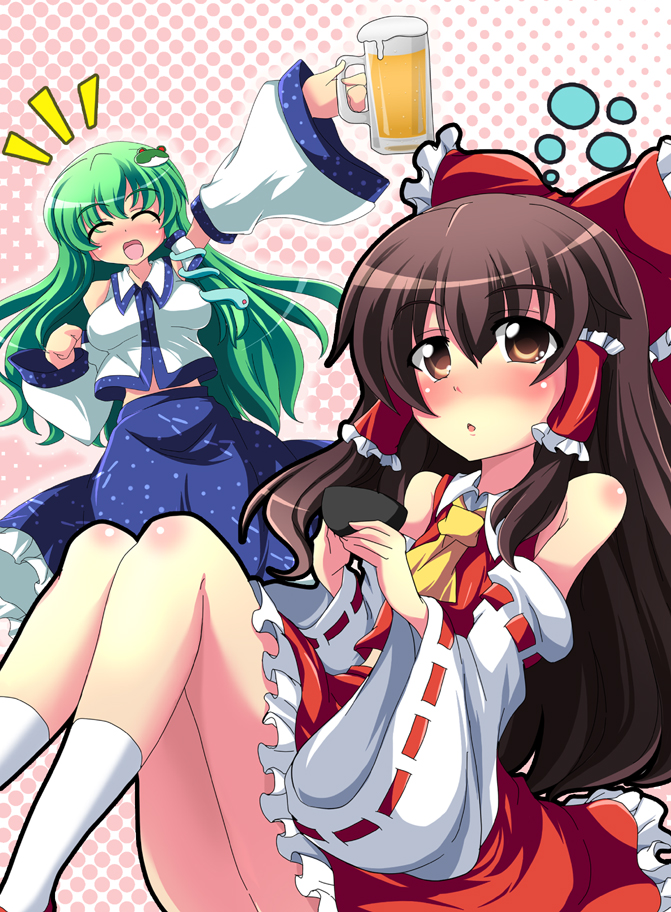 hakurei reimu and kochiya sanae (touhou) drawn by geo_(yukishitadou)