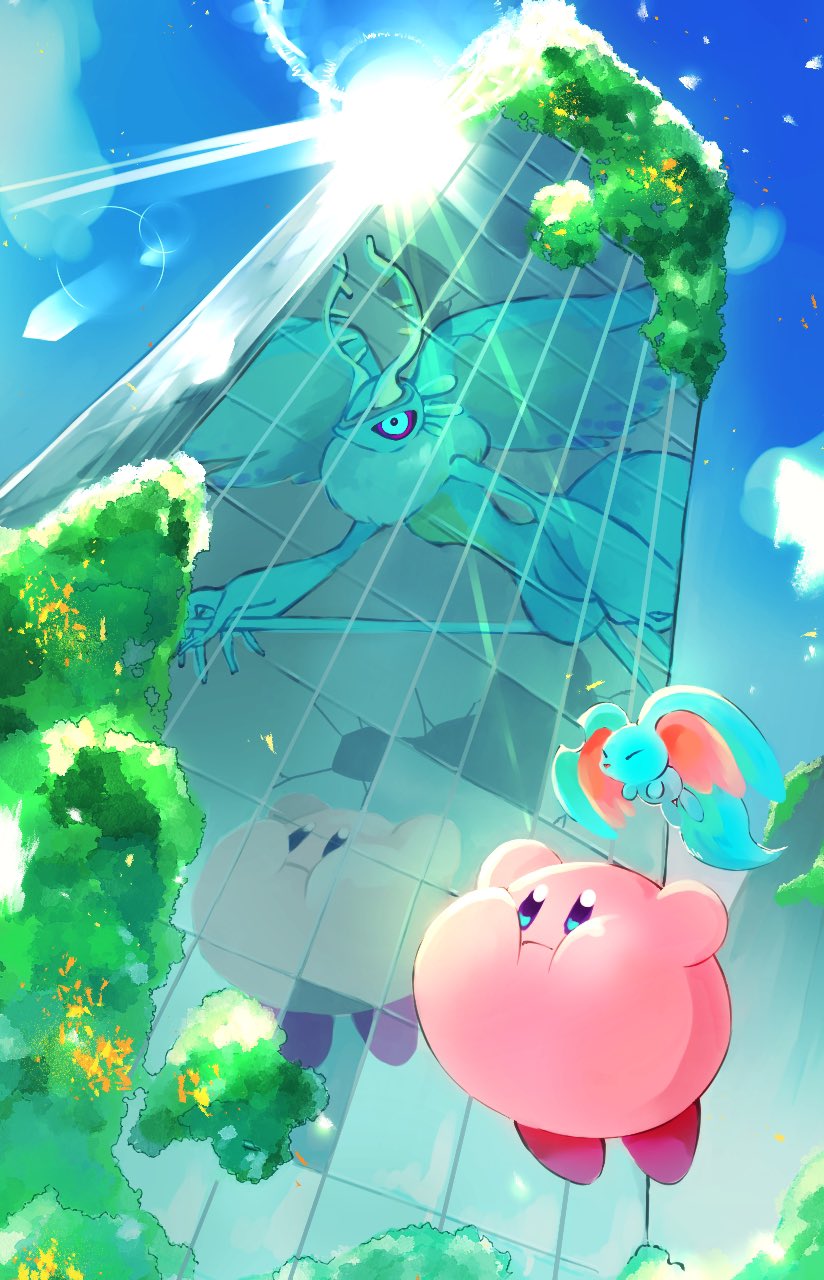 kirby, elfilin, and fecto elfilis (kirby and 1 more) drawn by boru_yama
