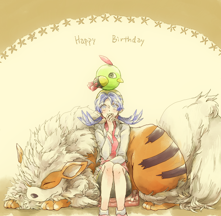 kris, arcanine, and natu (pokemon and 1 more) drawn by lamp-ao