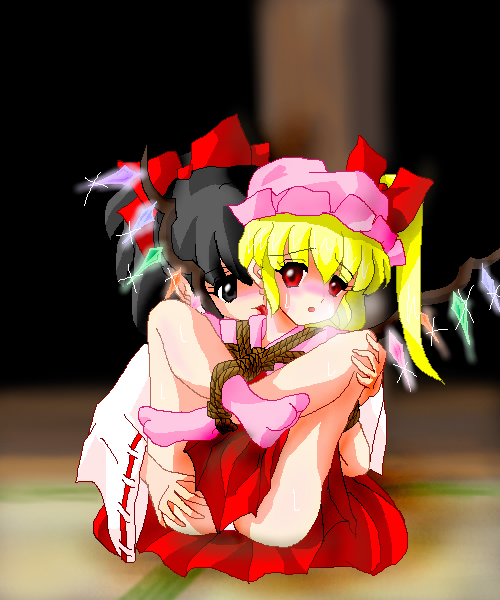 hakurei reimu and flandre scarlet (touhou) drawn by toori_sugari_(tohrisugari)