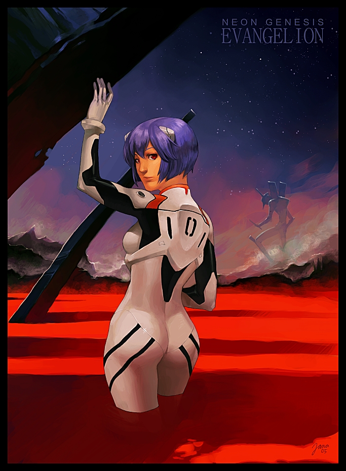 ayanami rei and eva 01 (neon genesis evangelion) drawn by jana_schirmer