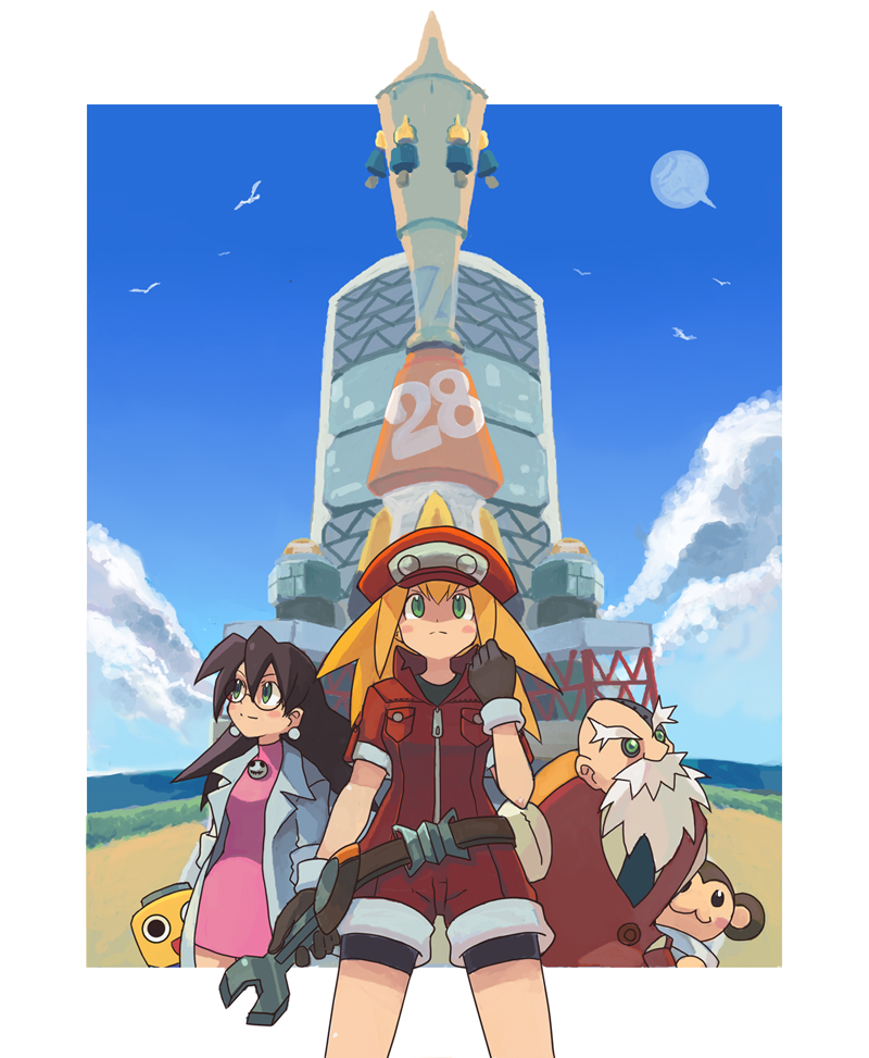 tron bonne, roll caskett, servbot, data, and barrell caskett (mega man and 2 more) drawn by milcoco
