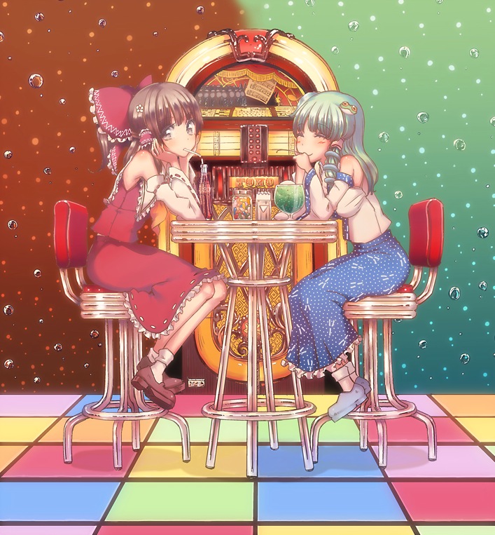 hakurei reimu and kochiya sanae (touhou and 1 more) drawn by cream_(nipakupa)