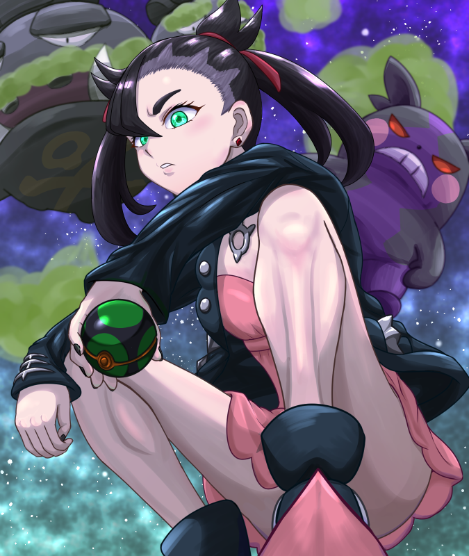 marnie, morpeko, and galarian weezing (pokemon and 1 more) drawn by nadesico777