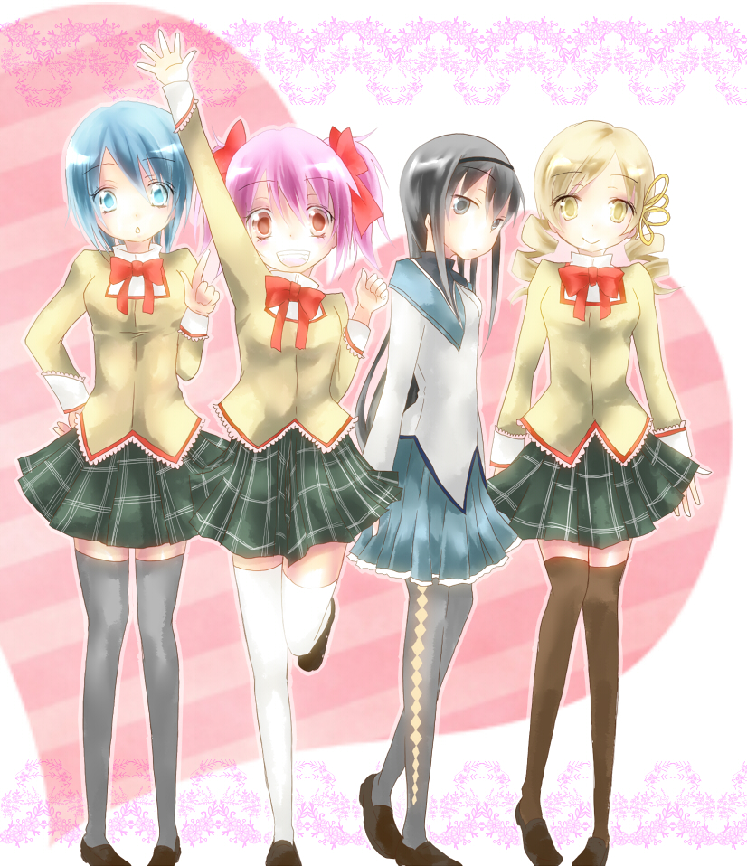 akemi homura, kaname madoka, miki sayaka, and tomoe mami (mahou shoujo madoka magica) drawn by amakura_(islit)