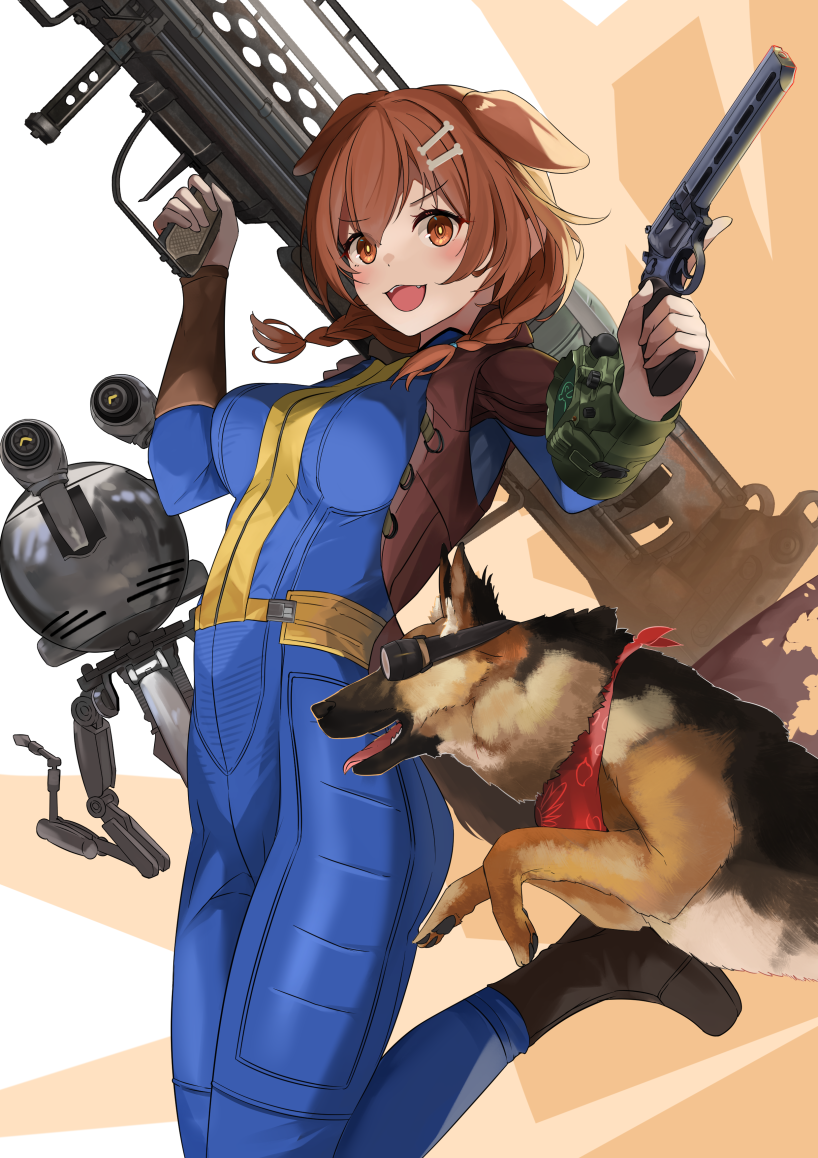 inugami korone, dogmeat, mister handy, and codsworth (hololive and 2 more) drawn by sora_no_tori