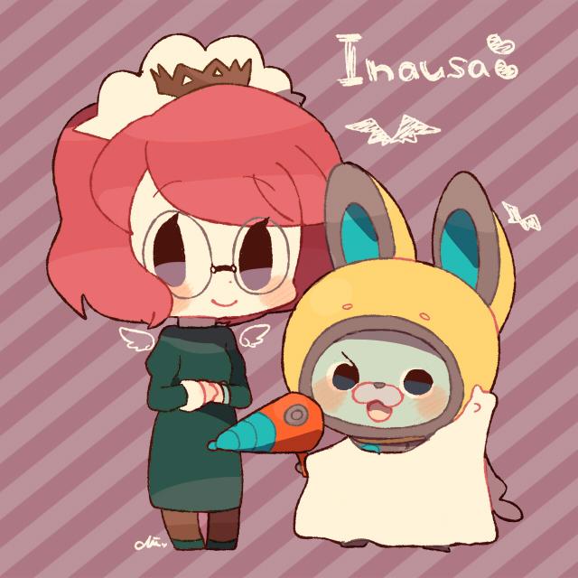 usapyon and misora inaho (youkai watch and 1 more) drawn by chiyoko_(oman1229)