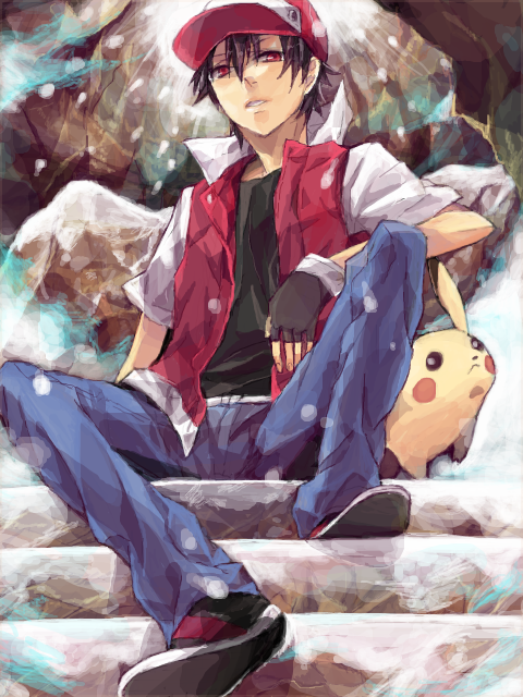 pikachu, red, and pixiv red (pokemon and 2 more) drawn by ichi_kawa_ichi