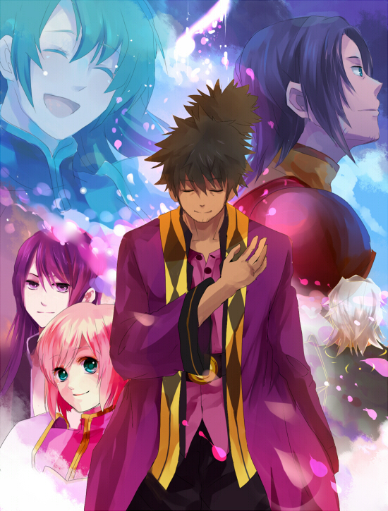 yuri lowell, estellise sidos heurassein, raven, schwann oltorain, alexei dinoia, and 2 more (tales of and 1 more) drawn by nishikawa_(fe)