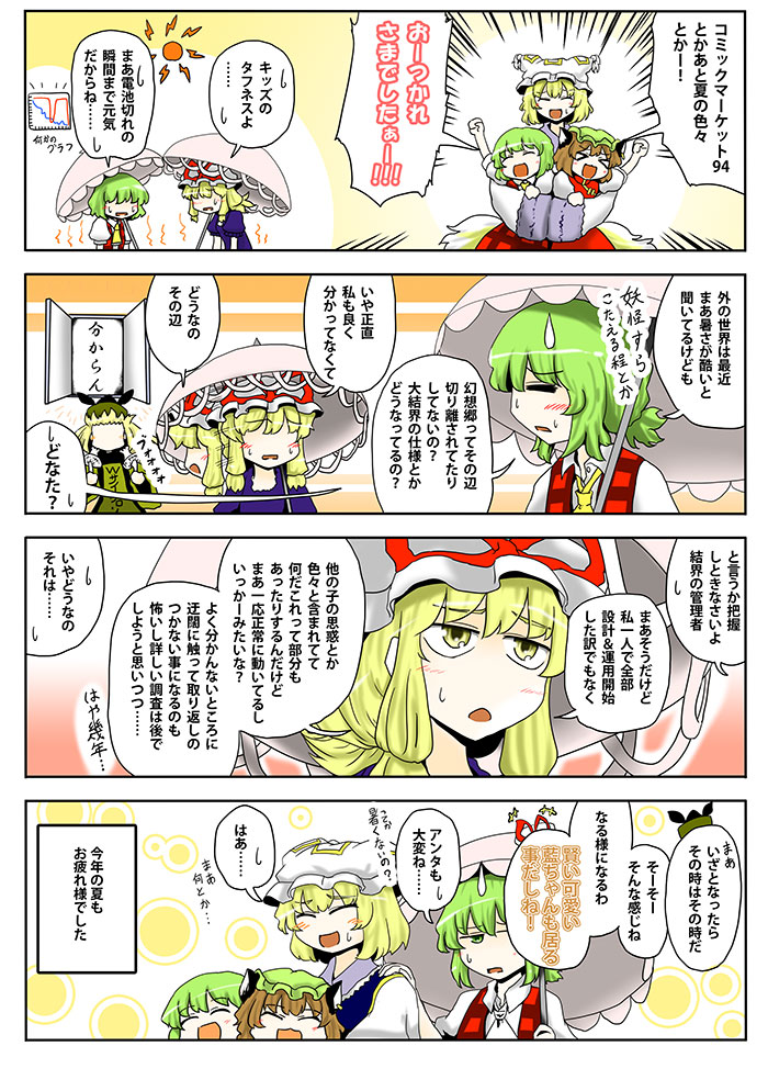 yakumo yukari, yakumo ran, chen, kazami yuuka, matara okina, and 1 more (touhou) drawn by yokochou