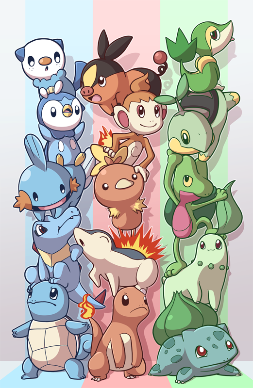 piplup, bulbasaur, oshawott, squirtle, snivy, and 10 more (pokemon) drawn by mary_cagle