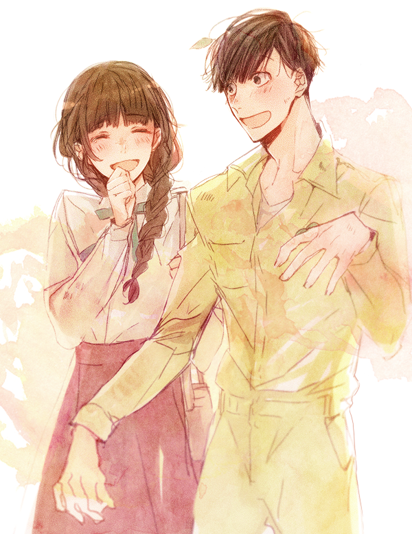 matsuno jyushimatsu and jyushimatsu's girlfriend (osomatsu and 1 more) drawn by rata_to