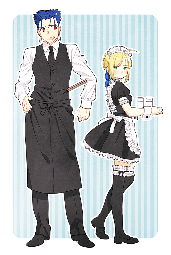 artoria pendragon, saber, and cu chulainn (fate and 2 more) drawn by taa_(acid)
