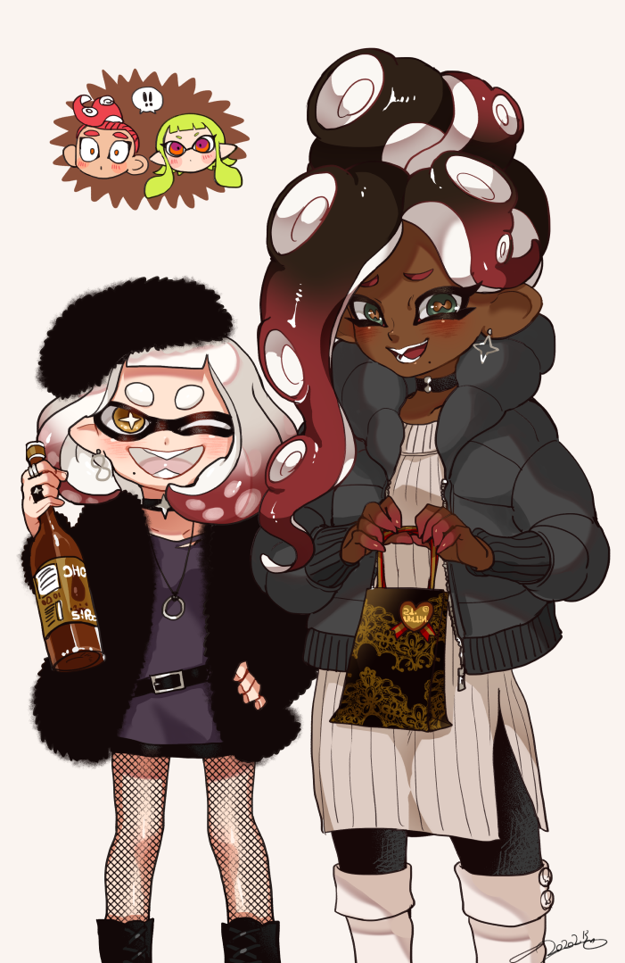 marina, pearl, agent 8, and agent 3 (splatoon) drawn by yeneny