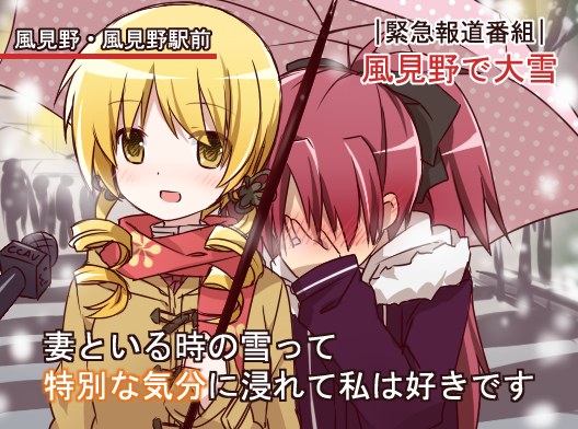 sakura kyoko and tomoe mami (mahou shoujo madoka magica) drawn by shenbei_xiaoqiu