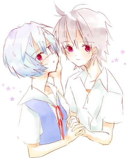 ayanami rei and nagisa kaworu (neon genesis evangelion) drawn by yoshioka_mitsuko