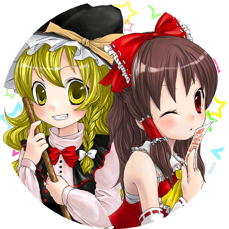 hakurei reimu and kirisame marisa (touhou) drawn by sawada_moco