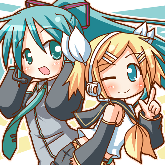 hatsune miku and kagamine rin (vocaloid) drawn by minami_(colorful_palette)