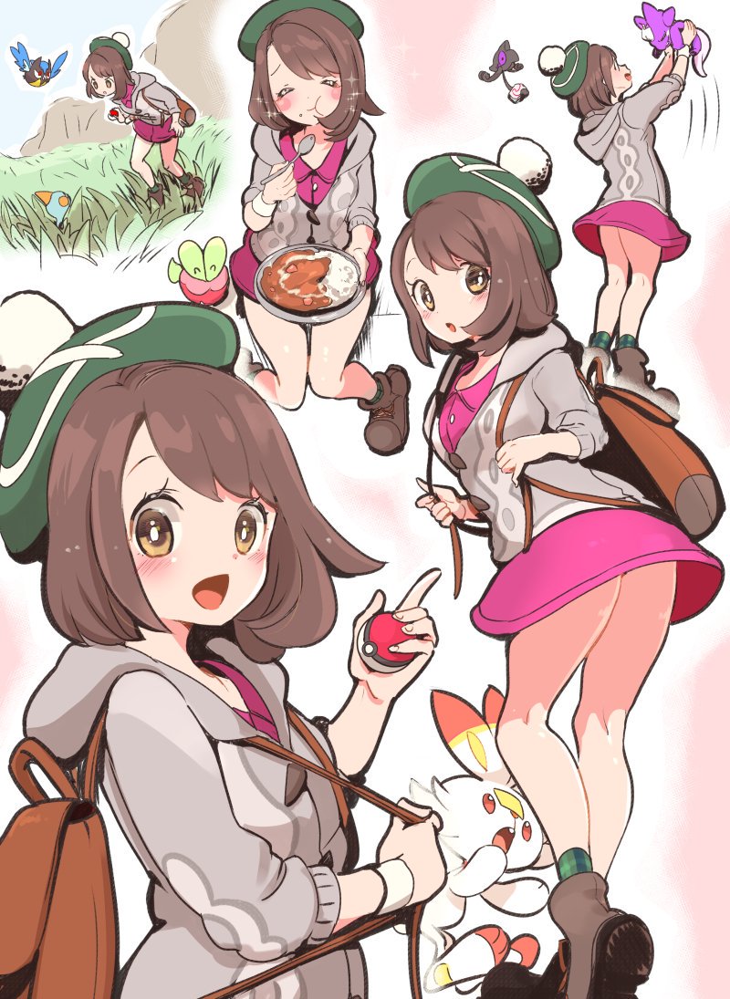 gloria, scorbunny, applin, rookidee, toxel, and 2 more (pokemon and 1 more) drawn by chorimokki