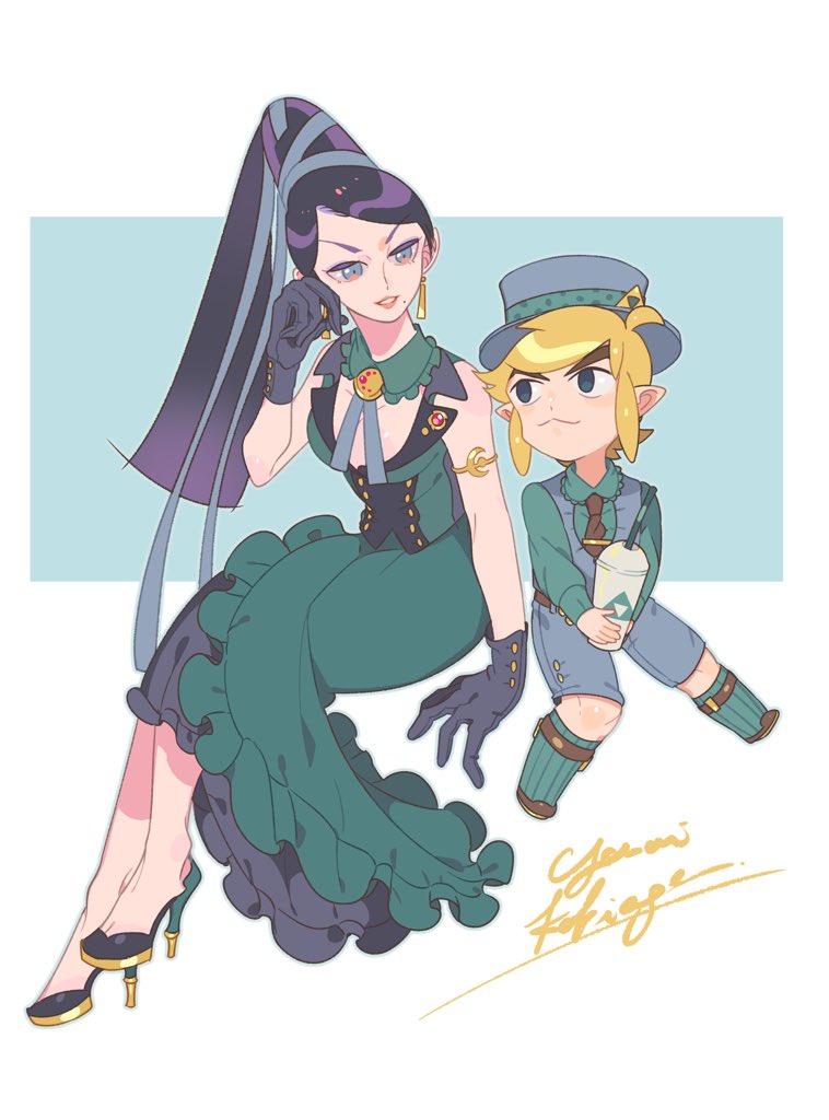 link, bayonetta, and toon link (the legend of zelda and 3 more) drawn by yasaikakiage