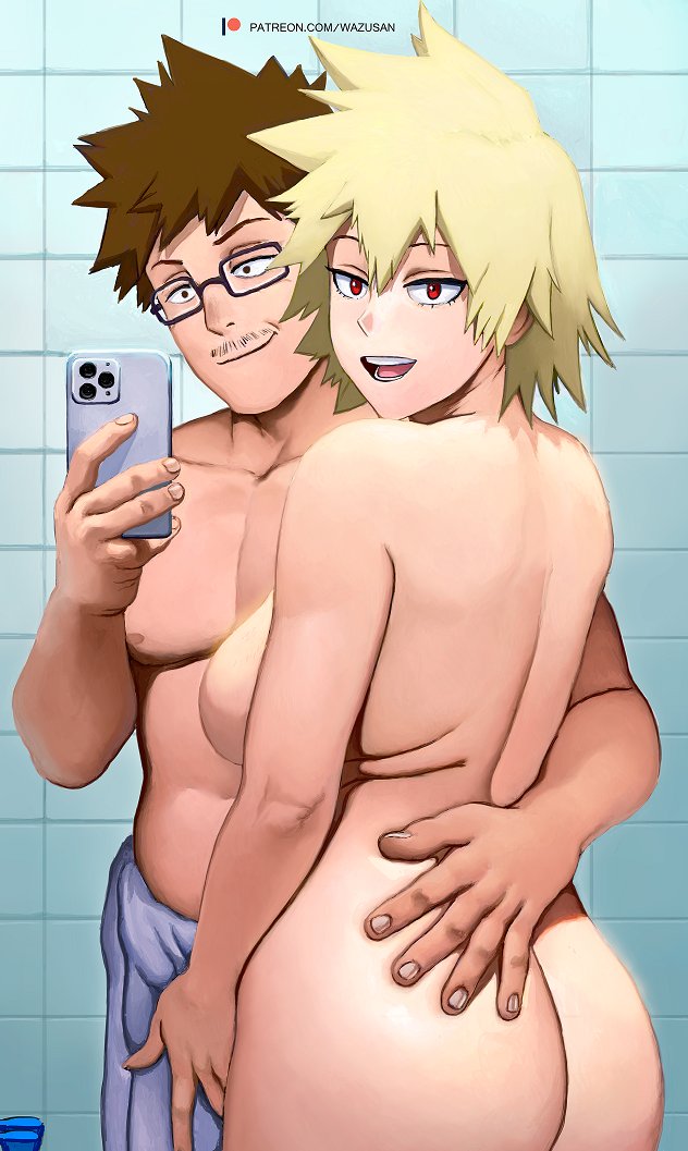 bakugou mitsuki and bakugou masaru (boku no hero academia) drawn by wazu_san