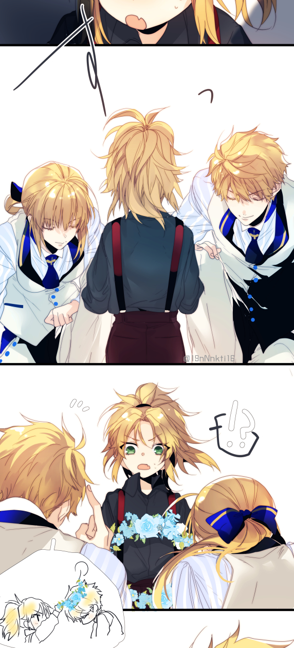 artoria pendragon, saber, mordred, and arthur pendragon (fate and 4 more) drawn by ikuhiro_(19nnnkti16)
