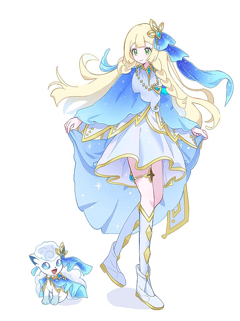 lillie and alolan vulpix (pokemon and 1 more) drawn by seiun_(hoshigumo_72)