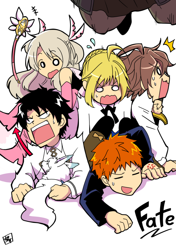 artoria pendragon, saber, fujimaru ritsuka, illyasviel von einzbern, emiya shirou, and 4 more (fate and 4 more) drawn by mochizuki_aki