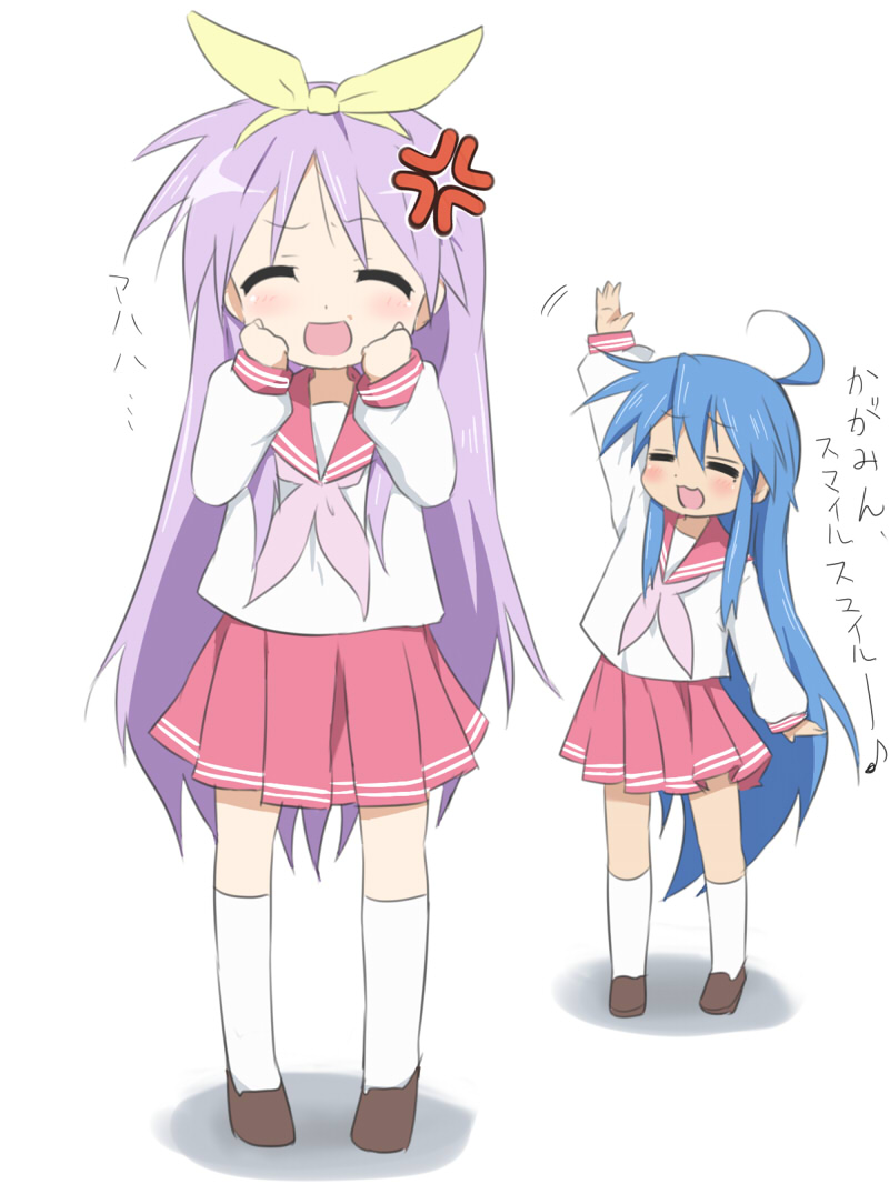 hiiragi kagami, izumi konata, and hiiragi tsukasa (lucky star) drawn by maruki_(punchiki)