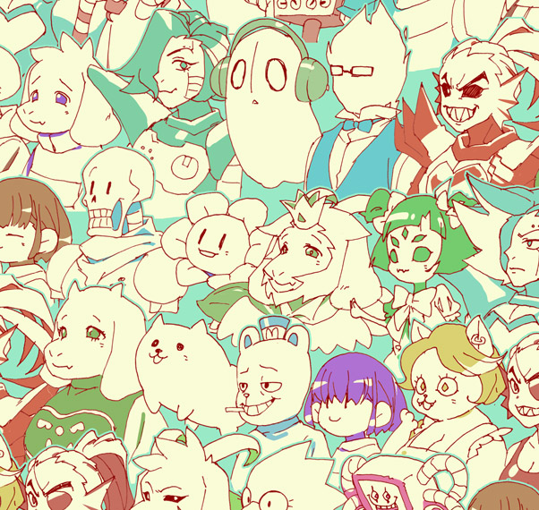 frisk, chara, undyne, papyrus, asriel dreemurr, and 13 more (undertale) drawn by tenya_mizuki