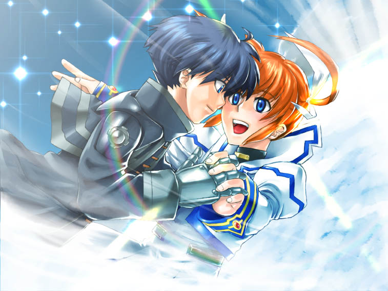 takamachi nanoha and chrono harlaown (lyrical nanoha and 1 more) drawn by kida_sougetsu
