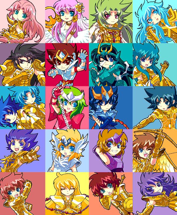kido saori, pisces aphrodite, pegasus seiya, aries muu, athena, and 17 more (saint seiya) drawn by zaionic