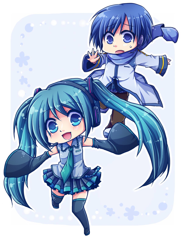 hatsune miku and kaito (vocaloid) drawn by kurosu_rino