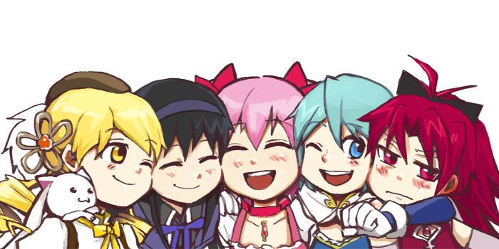 akemi homura, kaname madoka, miki sayaka, sakura kyoko, tomoe mami, and 1 more (mahou shoujo madoka magica) drawn by silverxp